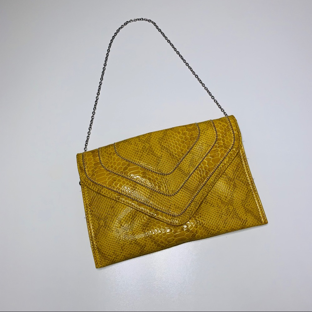 Jennifer Lopez Yellow Snake-Texture Wristlet Clutch